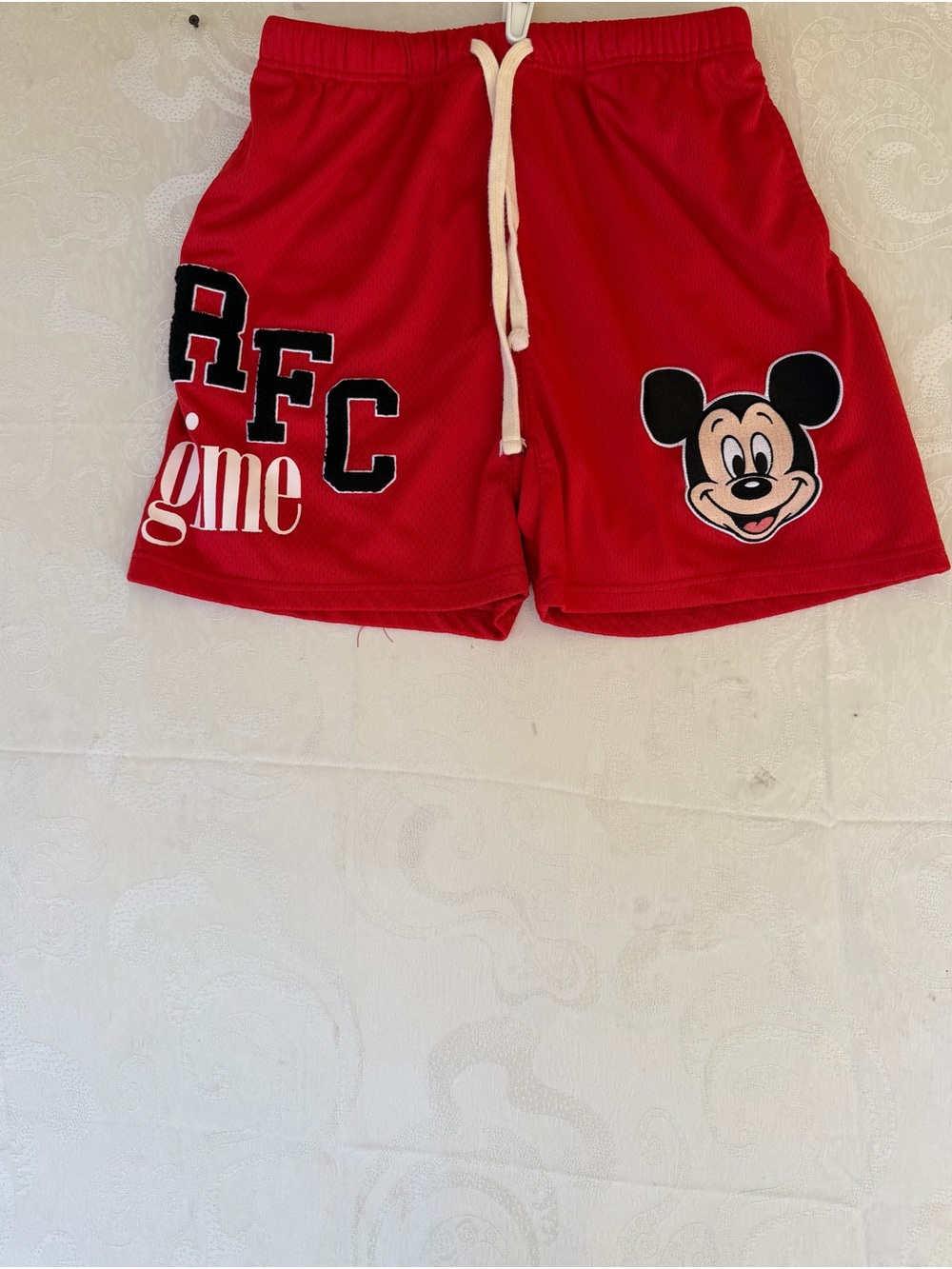 Civil Regime Red Athletic Mesh Shorts with Mickey Graphic and AFC Lettering - Picture 1 of 7